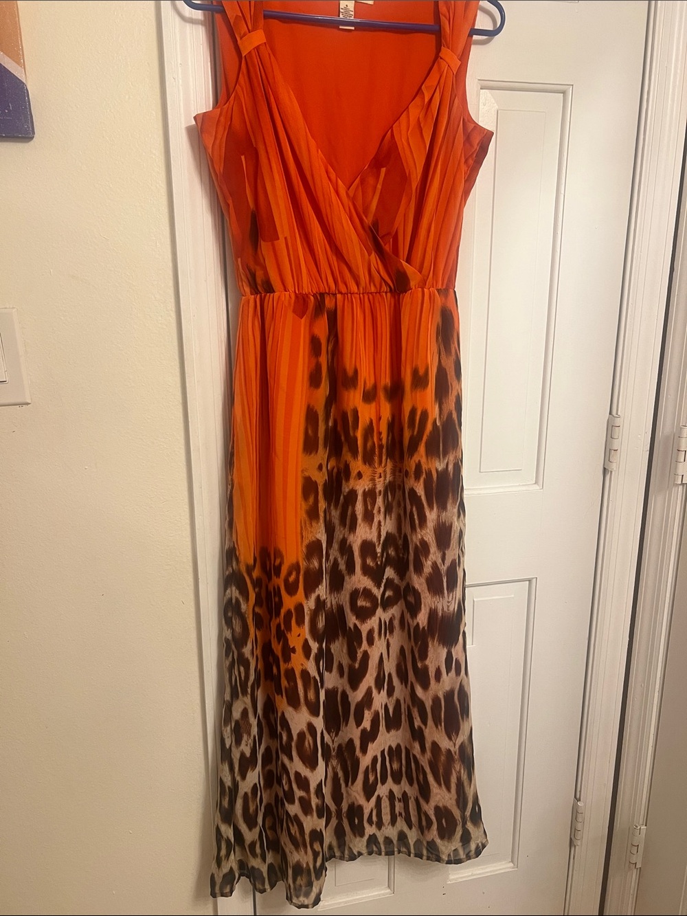 Studio West Orange Leopard-Print Sleeveless Maxi Dress